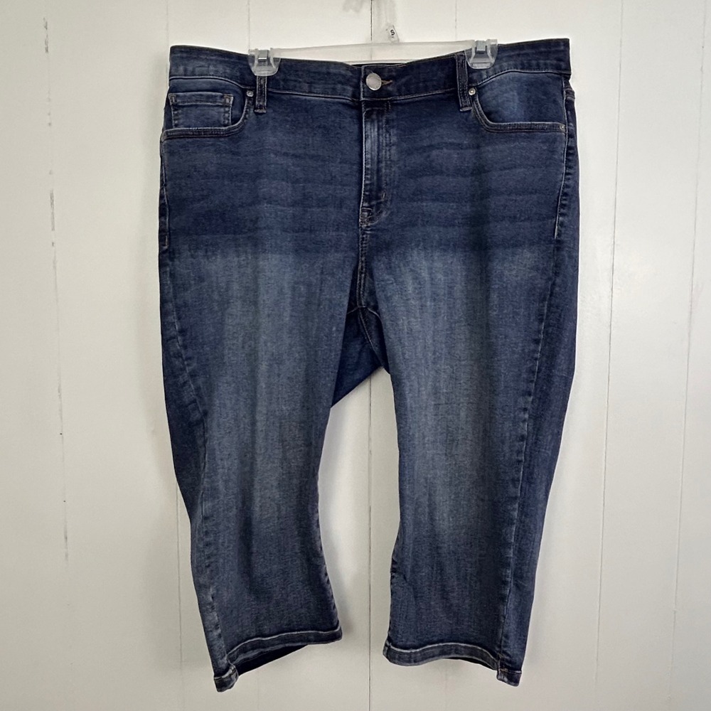 Lane Bryant Womens Plus Size 18 Dark Wash Stretch Denim Capri Cropped Jeans
